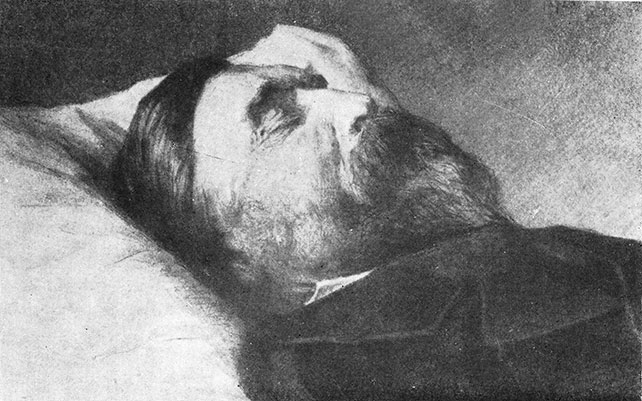 Н. Г. Чернышевский на смертном одре. Рисунок художника В. Коновалова с фотографии Егерева. 1889 год